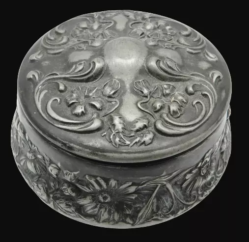 1870's Antique VAN BERGH Quadruple Silver Plate Asthetic Powder Jar NO MONOGRAM