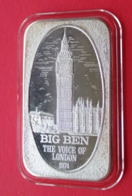 BIG BEN LONDRES INGLANDIA DE COLECCIÓN 1974 .999 PLATA BARRA ARTÍSTICA 1oz ACUÑACIÓN 5.000