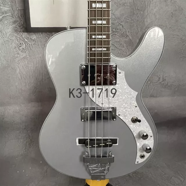 4 String Electric Bass Guitar Metallic Gray Rosewood Fretboard Solid Maple Neck