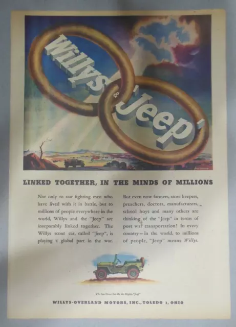 Willys Jeep  Car Ad: War Time Linked Together ! from 1944 Size: 11 x 15 inches 2