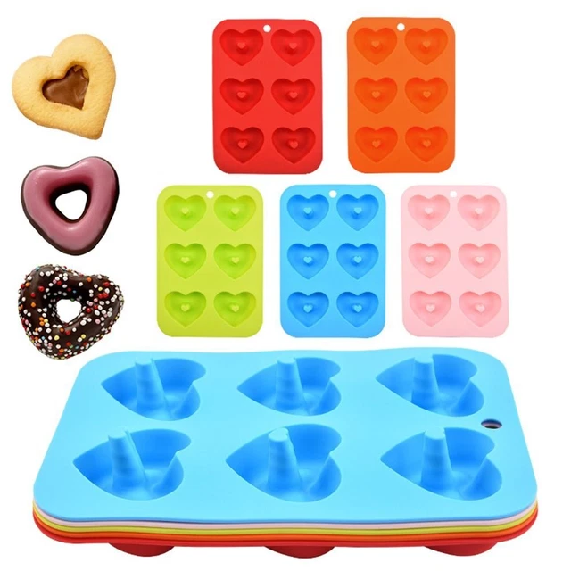 Panquequeque forma antiadherente para hornear amor corazón 6 cavidades sartén de silicona rosquilla