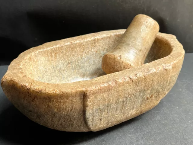 Old Vintage Handmade Big Size Stone Mortar & Pestle Spice / Kharal Rich Patina