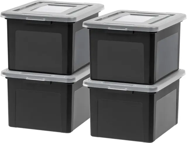 IRIS USA Letter & Legal Size Plastic Storage Bin Tote Organizing File Box with 4