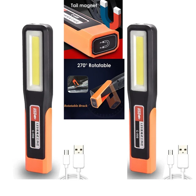 2 Pcs Rechargeable LED Magnetic Work Light Cordless COB Inspection Lamp Torch UK