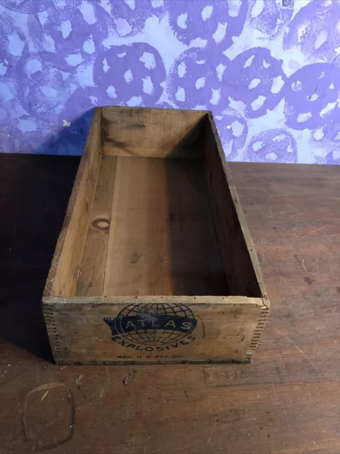 Vintage Atlas Powder Co High Explosives Wooden Box Mining Advertising 2