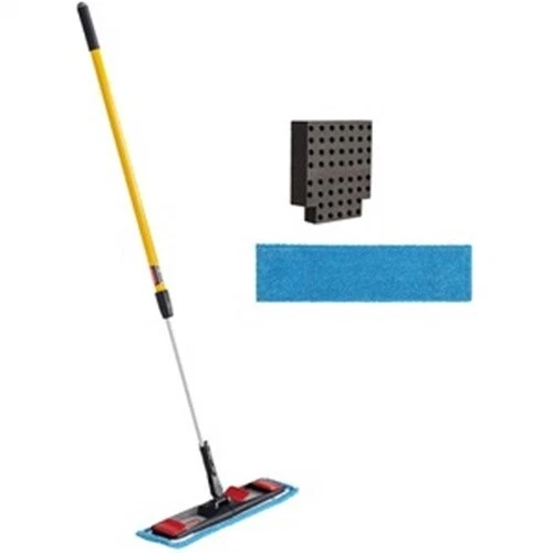 Adaptable Flat Mop Kit, 19.5 x 5.5 Blue Microfiber Head, 48" to 72" Yellow Alumi