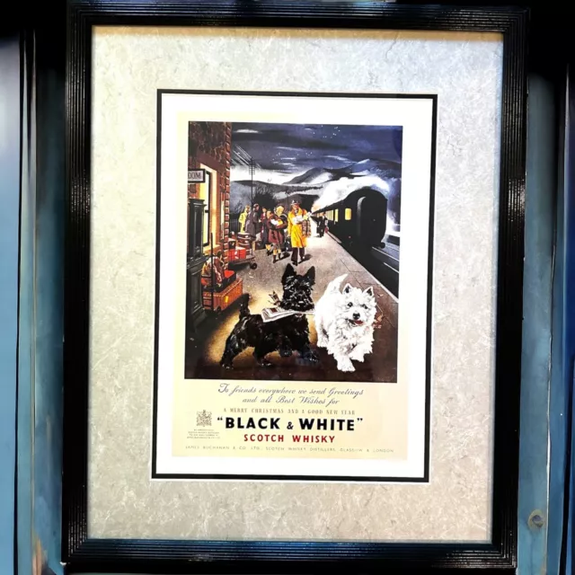 Black & White Scotch Whisky Scotty Dog Print Framed Train Station Holidays