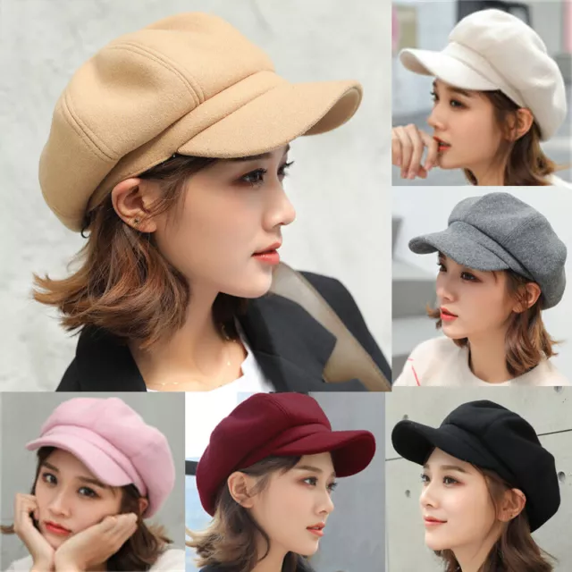 Womens Winter Newsboy Cabbie Peaked Beret Cap Warm Baker Boy Visor Hat Flat Caps