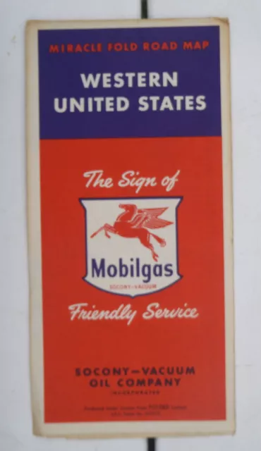 1954 Western United States road map Socony Vacuum  oil  gas Mobil route 66