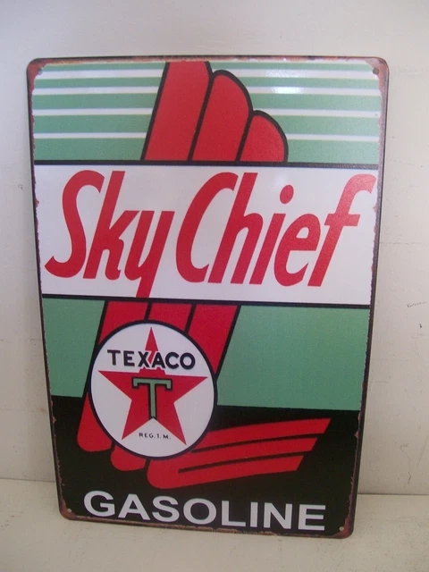 Vintage Design Texaco Sky Chief Gasoline Star Petrol Oil Tin Sign Garage Mancave