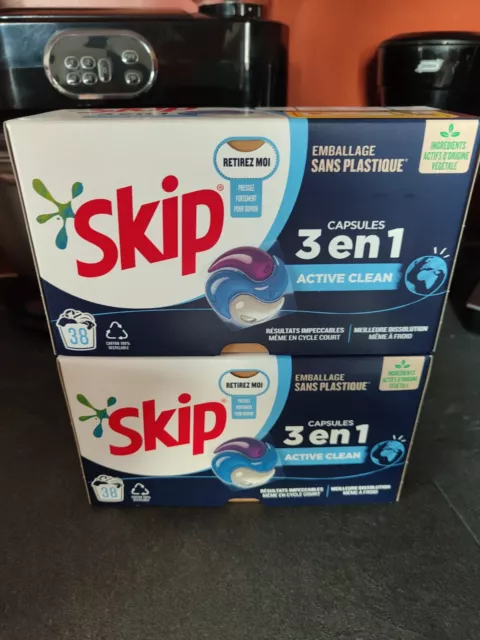 Lot SKIP Active Clean Lessive Liquide Pack 3x bidons = 111 lavages Doses  Pods
