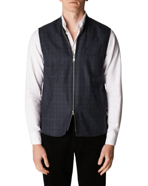 Eton Shirts - Navy Blue Check Twill And Cashmere Wool Vest