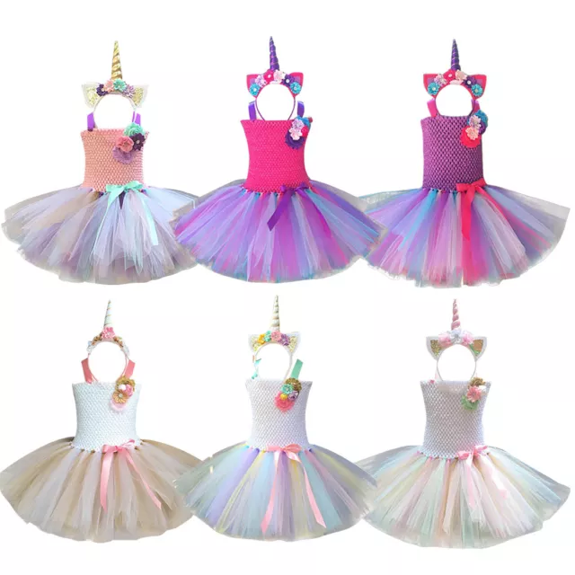 Rainbow Tutu Costume Kids Toddler Girls Cosplay Outfit Unicorn Party Fancy Dress