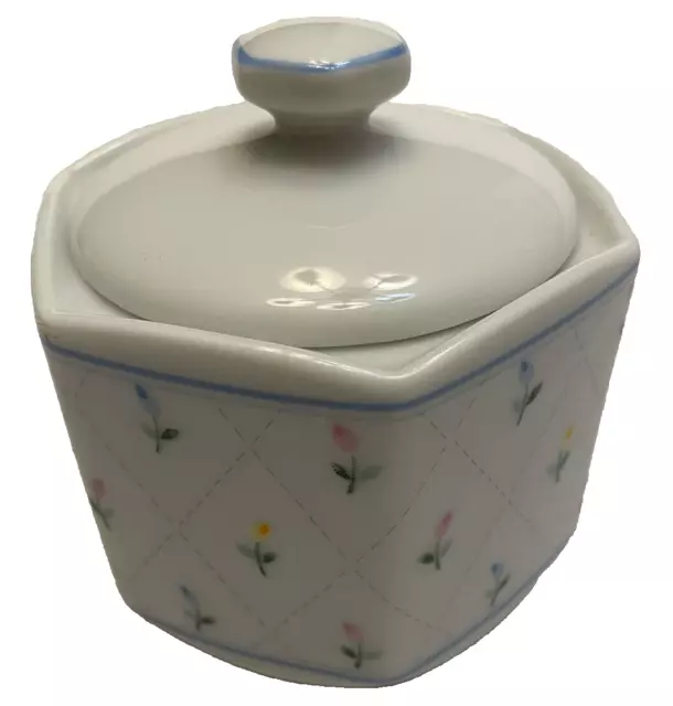 Lidded Porcelain Trinket Box Candle Japan White Multicolor Tulips 3.75 Inches