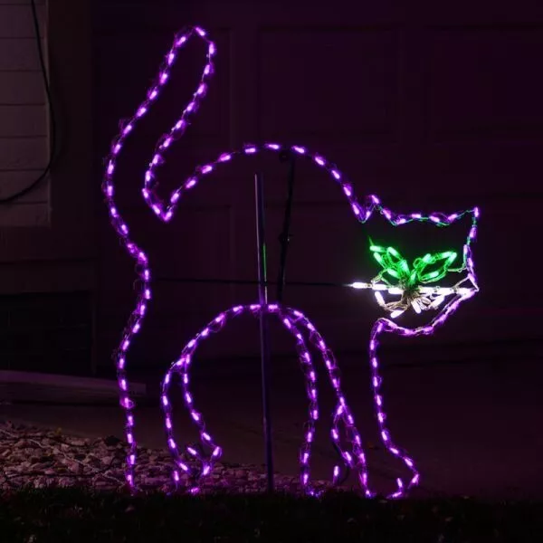Purple Scaredy Cat Spooky Halloween LED Lighted Yard Art Outdoor Decorations