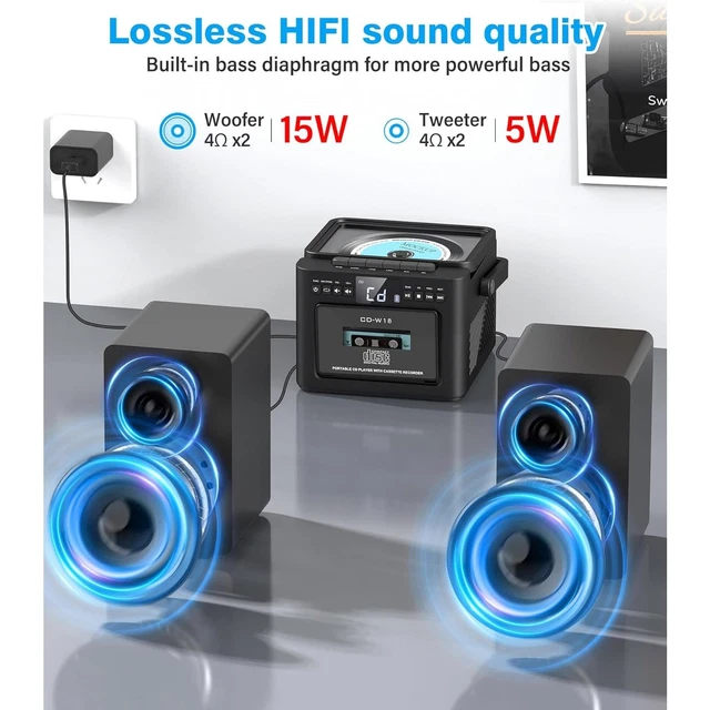 COMPACT HOME STEREO System with CD Player Cassette and Bluetooth ...