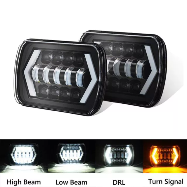 7x6" 5x7 Truck Jeep Halo LED Headlight Headlamp Hi-Lo Beam DRL Turn Signal Light