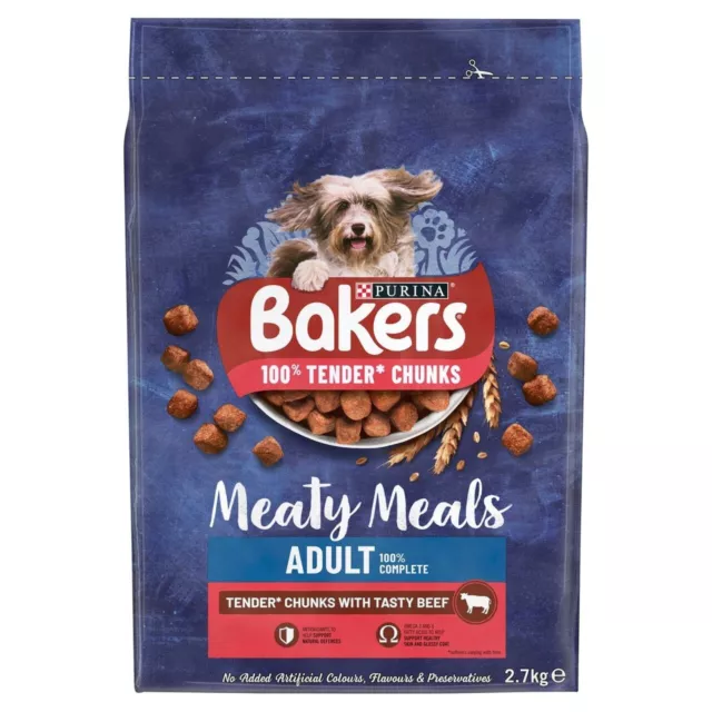 Bakers Adult Complete Meaty Meals Dry Dog Food with Tasty Beef 2.7kg