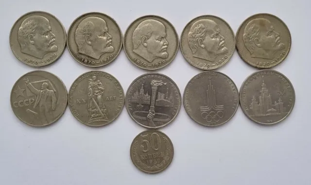 1 ruble (x10) and 50 kopeks Russia, USSR 1965, 1970, 1977, 1979, 1980. 1989