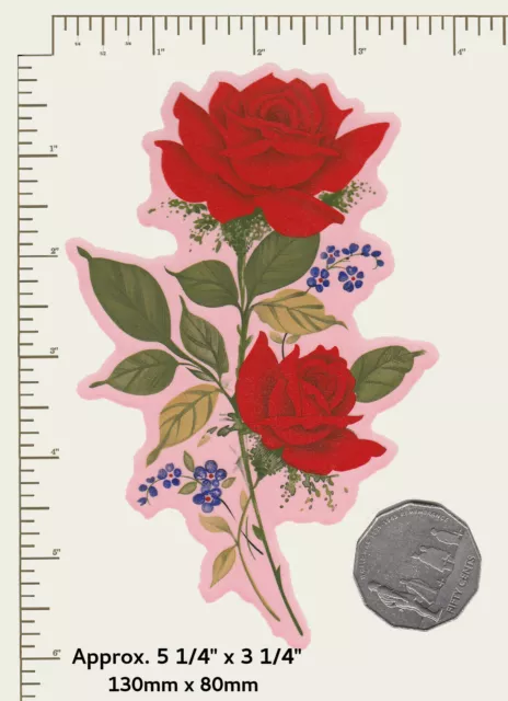 1 x RED ROSES Waterslide Ceramic decal Floral Spray Approx 5 1/4" x 3 1/4" PD858