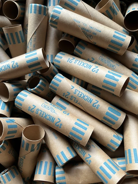 50 Rolls Preformed Coin Wrappers Paper Tubes For NICKELS 5 cents (Holds $ 2 ea)
