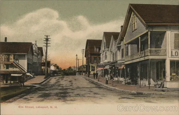 Lakeport,NH Elm Street Belknap County New Hampshire G.W. Morris Postcard Vintage