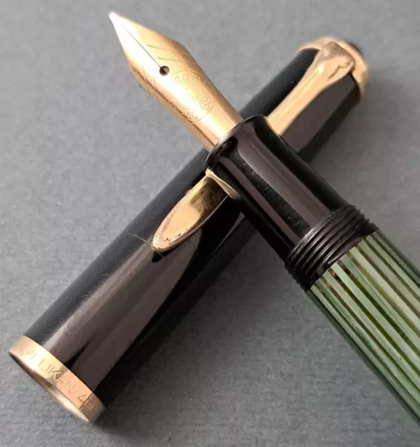 PELIKAN 400 NN  Green Striped Germany F Nib 14C-585  Gernany Vintage EX