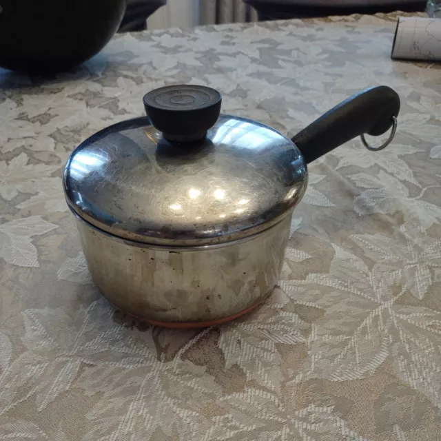 Vintage Revere Ware Small 1 Qt Saucepan With Lid - Copper Bottom Stainless Steel