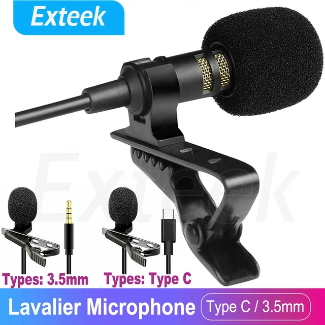 Clip-on Lapel Mini Lavalier Mic Microphone 3.5mm/USB C Mobile Phone PC Recording