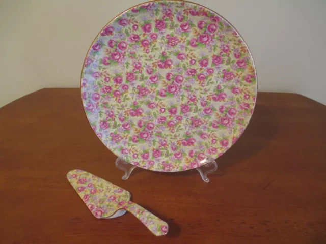 Vintage Royal Winton English Rose Chintz Grimwades 9.75" Plate & Server Set