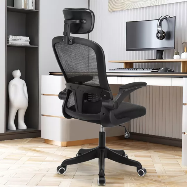 Executive Office Chair, Ergonomic High Back Mesh Chair with Flip-up Armrests b