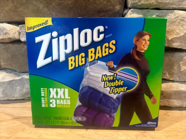 Ziploc Big Bags XXL 20 Gallon 3 Pack 2' x 2.7' Double Zipper