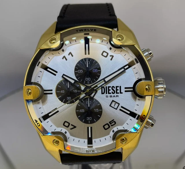 Montre Diesel Spiked Pour Hommes - Chronographe Boîtier 49mm, Bracelet Silicone/Acier/Cuir - Étanche 50m