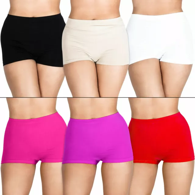 Neuf Paquet De 3 Femmes Uni sous-Vêtement Taille Haute Stretch Short Boxer Lot