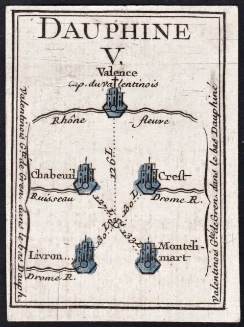 Valence Chabeuil Crest France Spielkarte playing card map Karte Poilly 1750