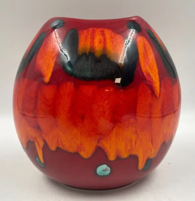 Poole Pottery Volcano Purse Vase Small 20cm Red Orange Blue T2935 C3441