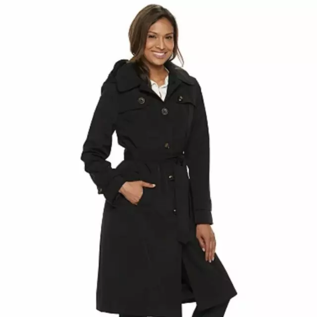 LONDON FOG Women's Black Hooded Trench Coat Size XS