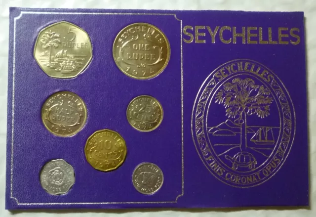 1972-1974 Seychelles - Mint Unc Type Set (7) - Cent & Rupee - Purple Card