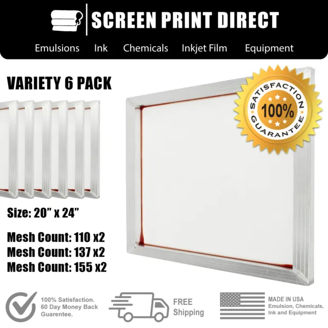 Pantallas de aluminio Ecotex® para serigrafía de 20"" x 24"" - paquete de variedades de 6 pantallas