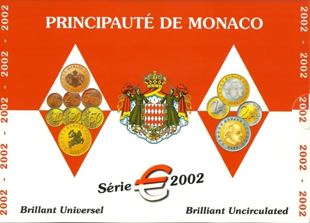 KMS Monaco 2002, BU, 1 ct - 2 €, ungeöffnet, original verschweißt, rar, selten