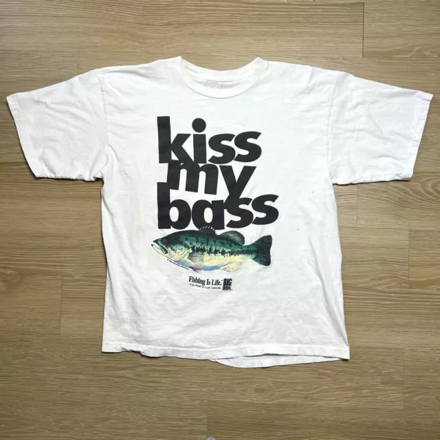 Vtg Kiss My Bass Fishing Is Life Shirt 2XL 1994 Big Ball Sports S/S Tee