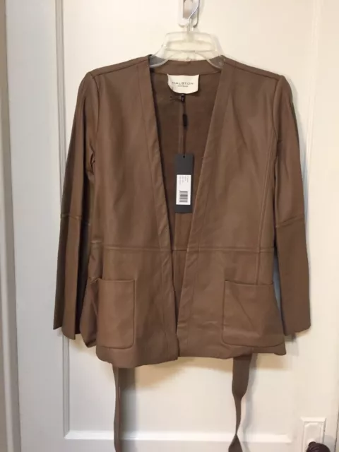 Halston Heritage Lamb Leather Tan/Light Brown Belted Jacket Nwt Size Xs $1,295.0