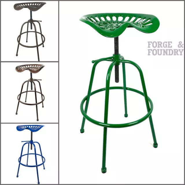Tractor Bar Stool Adjustable Seat Vintage Industrial Style Cast Iron 5 Colours