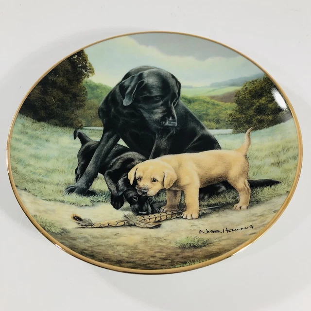 SPRING TRAINING Lab dog pet Porcelain Plate, Franklin Mint NIGEL HEMMING