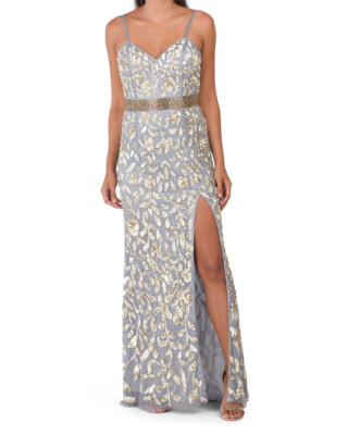 mac duggal sequin strappy gown