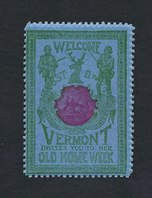 1901 Old Home Week for Vermont Stamp - Soldiers and Emblem - Green and Blue