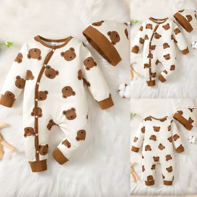 Cute Newborn Baby Boy Girls Bear Romper Tops Pants Jumpsuits Outfits Clothes Set