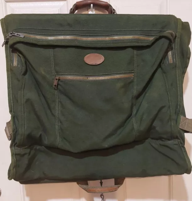 Vintage TUMI Garment Travel Bag Luggage (green canvas, Leather handle)- Z9