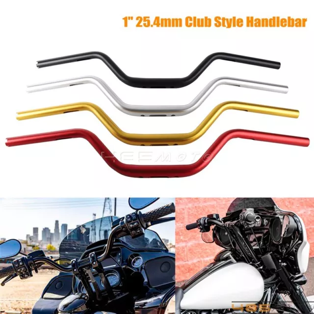 1" 25.4mm Club Style Handlebar Aluminum Handle Bar Kit For Harley Dyna Softail