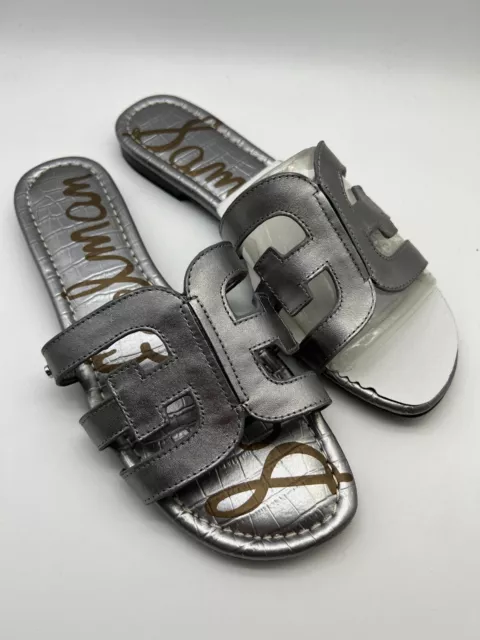 NIB Sam Edelman Bay Pewter Gray Leather Slide Sandal US 8 EU 38 MSRP $120